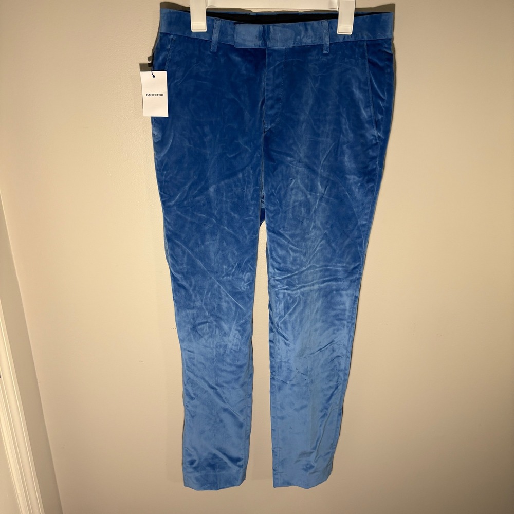Karl Lagerfeld Blue Velvet Trousers Road Slim Fit Pants Size 50 EU New